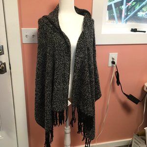 Black & Grey Textured  Fringed Blanket Scarf